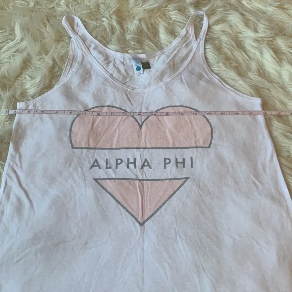 Brand New Never Worn White Pink and Silver Alpha Phi Hear Tank Top Size Small